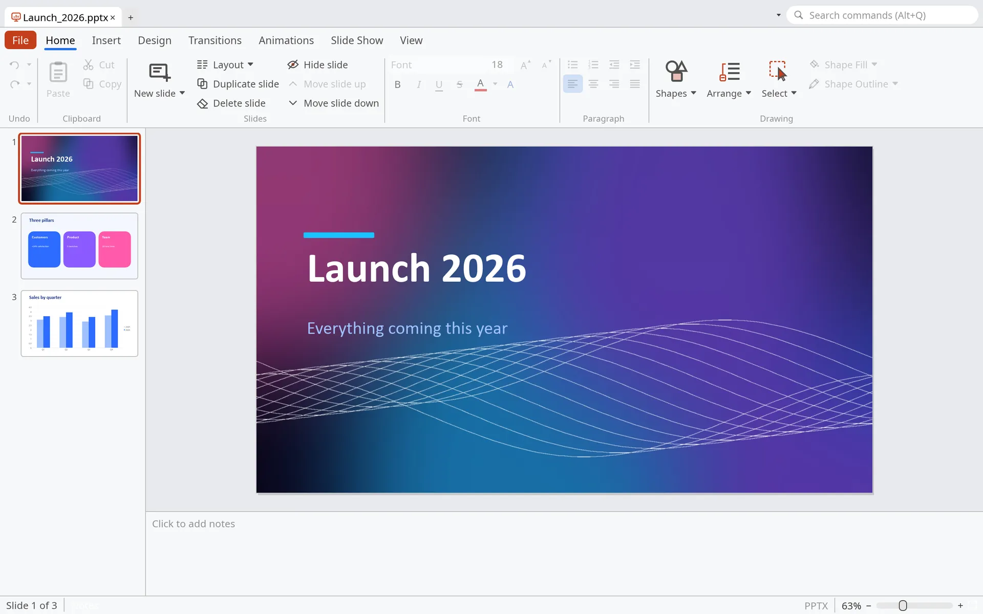 Presentation with a launch slide